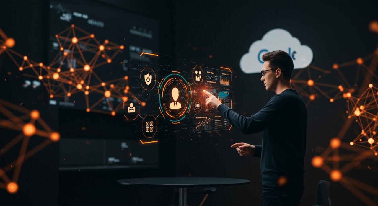 Interacción de un founder con agentes de IA en Google Cloud usando Data Commons MCP y Model Context Protocol para consultar datos públicos sin instalación local.