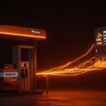 Surtidores de Repsol y Moeve destacando descuentos y competencia frente a gasolineras low cost en el mercado energético español.