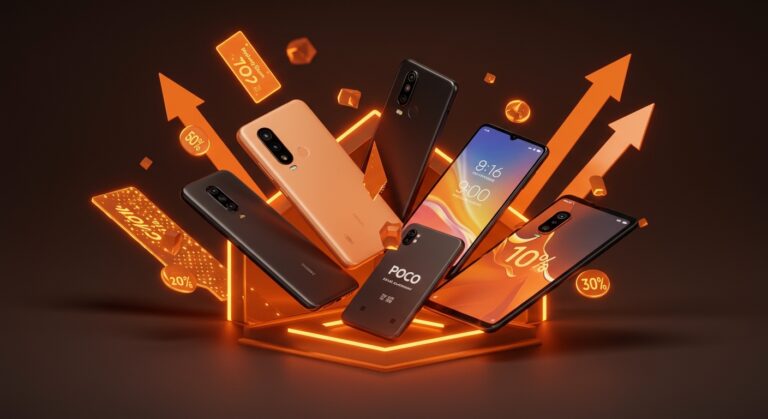 Descuentos Xiaomi, POCO y Redmi en AliExpress 2026 con smartphones y tablets destacados y símbolos visuales de promociones y ahorros tecnológicos.