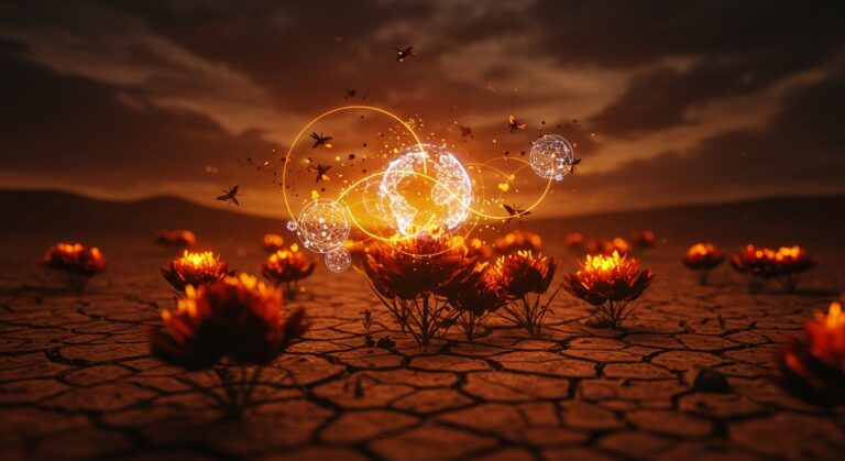 Floración del desierto de Atacama como metáfora visual del cambio climático y oportunidades en el ecosistema startup.