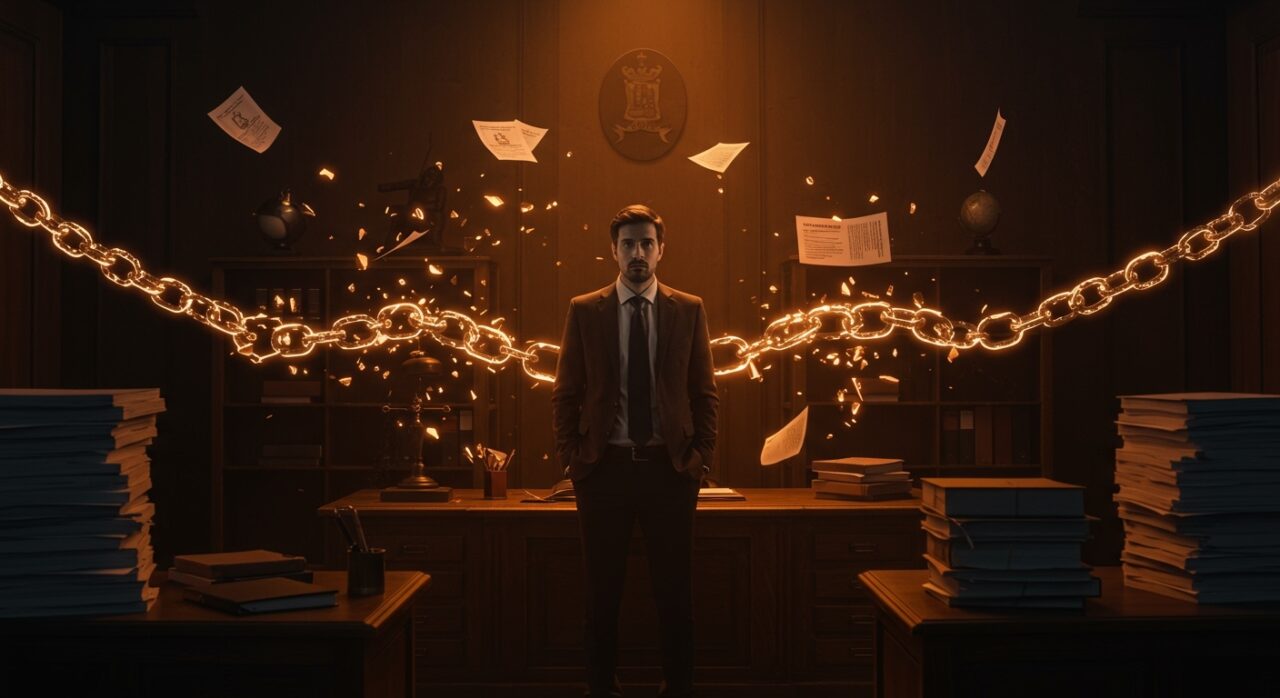 Despido en periodo de prueba tras larga antigüedad en notaría, ilustrando conflicto laboral y reforma normativa en España.