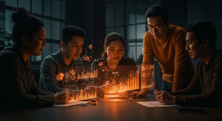 Fundadores latinos de startups analizando datos sobre despidos tech y tendencias del mercado laboral para oportunidades de financiamiento y crecimiento.