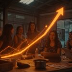 Mujeres emprendedoras colaborando en el Distrito Emprendedor Cerro Navia, impulsado por José Yuraszeck y Fundación Fibra, destacando desarrollo local y comunidad startup.