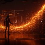 Visualización futurista de DLSS 5 de Nvidia con IA generativa en tiempo real aplicada a videojuegos y gráficos computacionales.