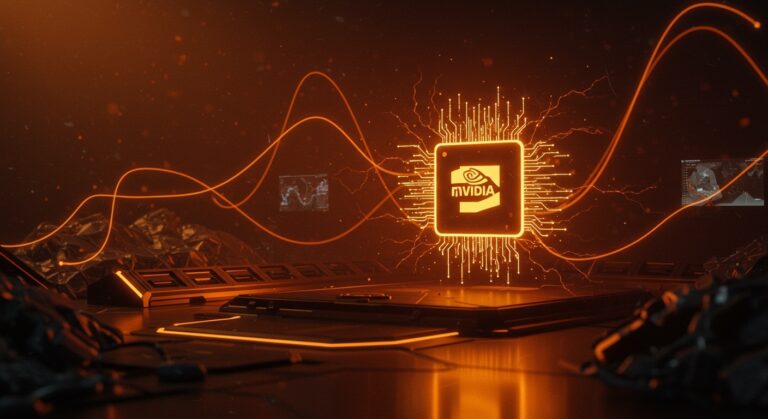 Visualización cinematográfica de DLSS 5 de Nvidia con renderizado neuronal e IA generativa mejorando gráficos en tiempo real para videojuegos.