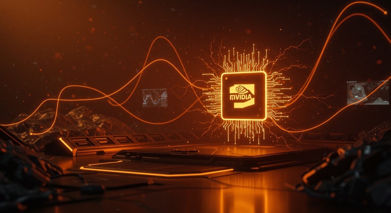 Visualización cinematográfica de DLSS 5 de Nvidia con renderizado neuronal e IA generativa mejorando gráficos en tiempo real para videojuegos.