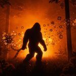 Documental Bigfoot explorando teorías conspirativas y desinformación digital inspiradas en el film Patterson-Gimlin 1967.