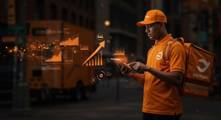 Entrega automatizada de DoorDash con inteligencia artificial y crowdsourcing para startups tecnológicas.