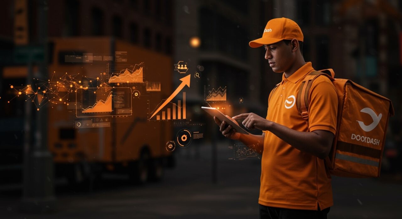 Entrega automatizada de DoorDash con inteligencia artificial y crowdsourcing para startups tecnológicas.