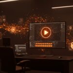 Interfaz futurista de generación de video por IA ética en CapCut destacando protección de propiedad intelectual.