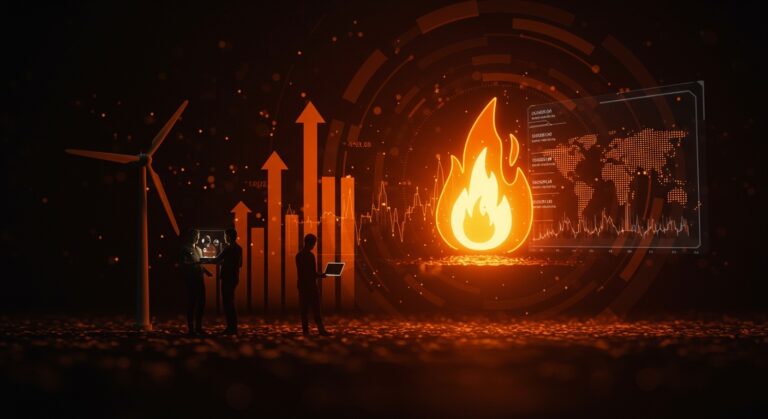 Ilustración conceptual del cambio de inversión de energía eólica offshore a gas natural en EE.UU. y su impacto en startups energéticas.