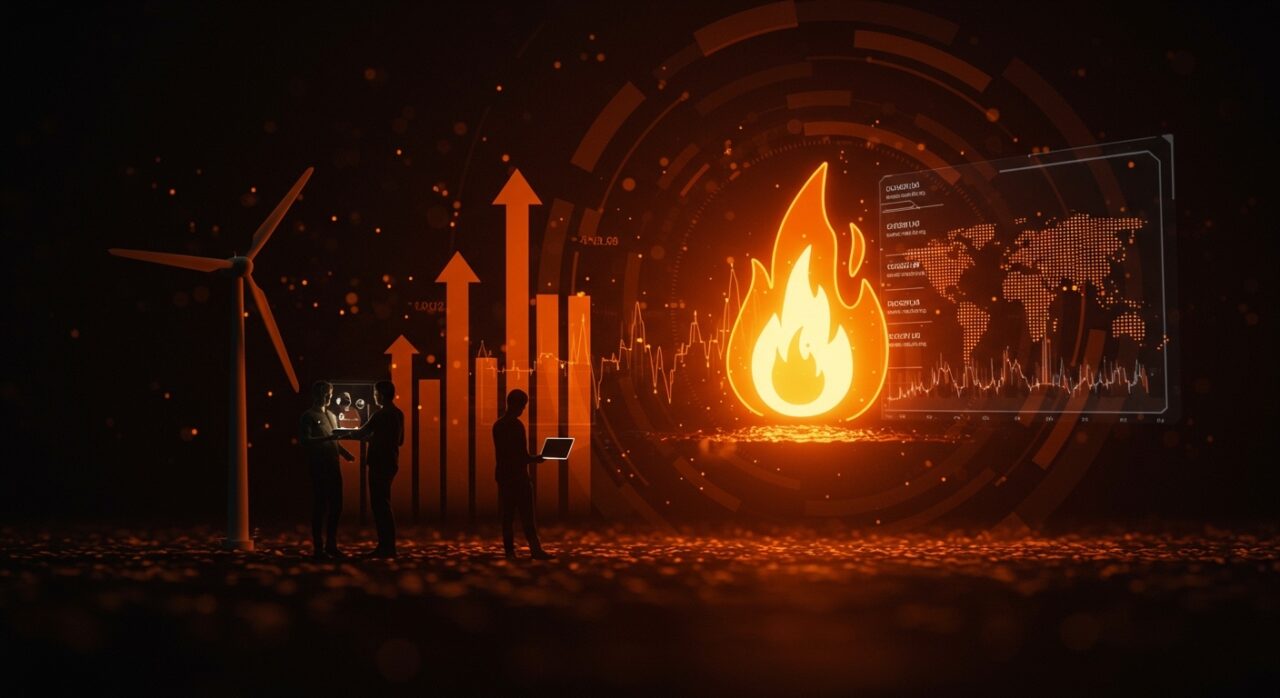 Ilustración conceptual del cambio de inversión de energía eólica offshore a gas natural en EE.UU. y su impacto en startups energéticas.