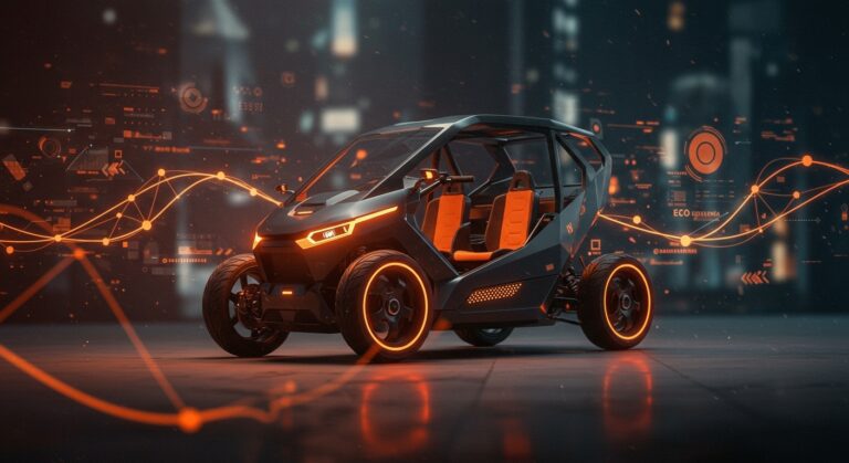 Elecy, eBike de 4 ruedas creada por ingeniera de F1, simbolizando la innovación en movilidad sostenible urbana y micromovilidad.