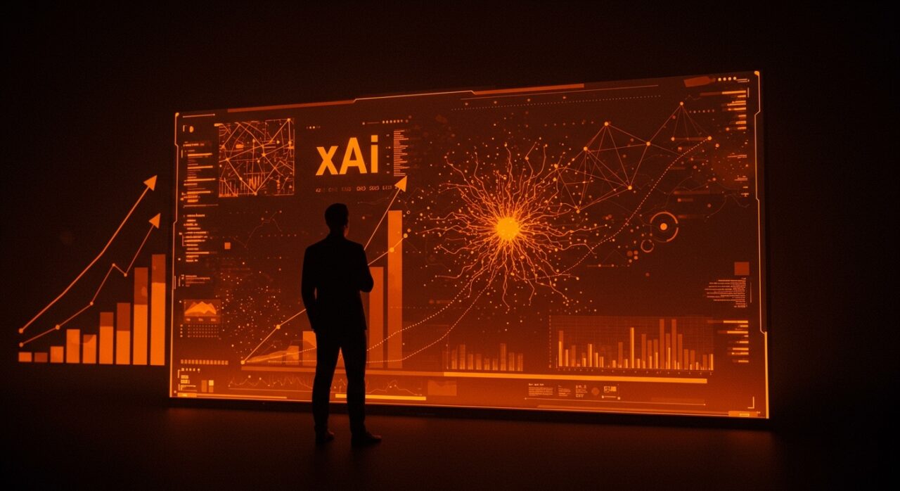 Salida del último cofundador de xAI de Elon Musk simbolizada con interfaz digital y metáforas visuales de inteligencia artificial y tendencias de startups.