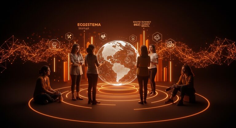 Emprendimiento femenino liderando innovación en South Summit Brazil 2026 con enfoque en startups y inteligencia artificial en América Latina.