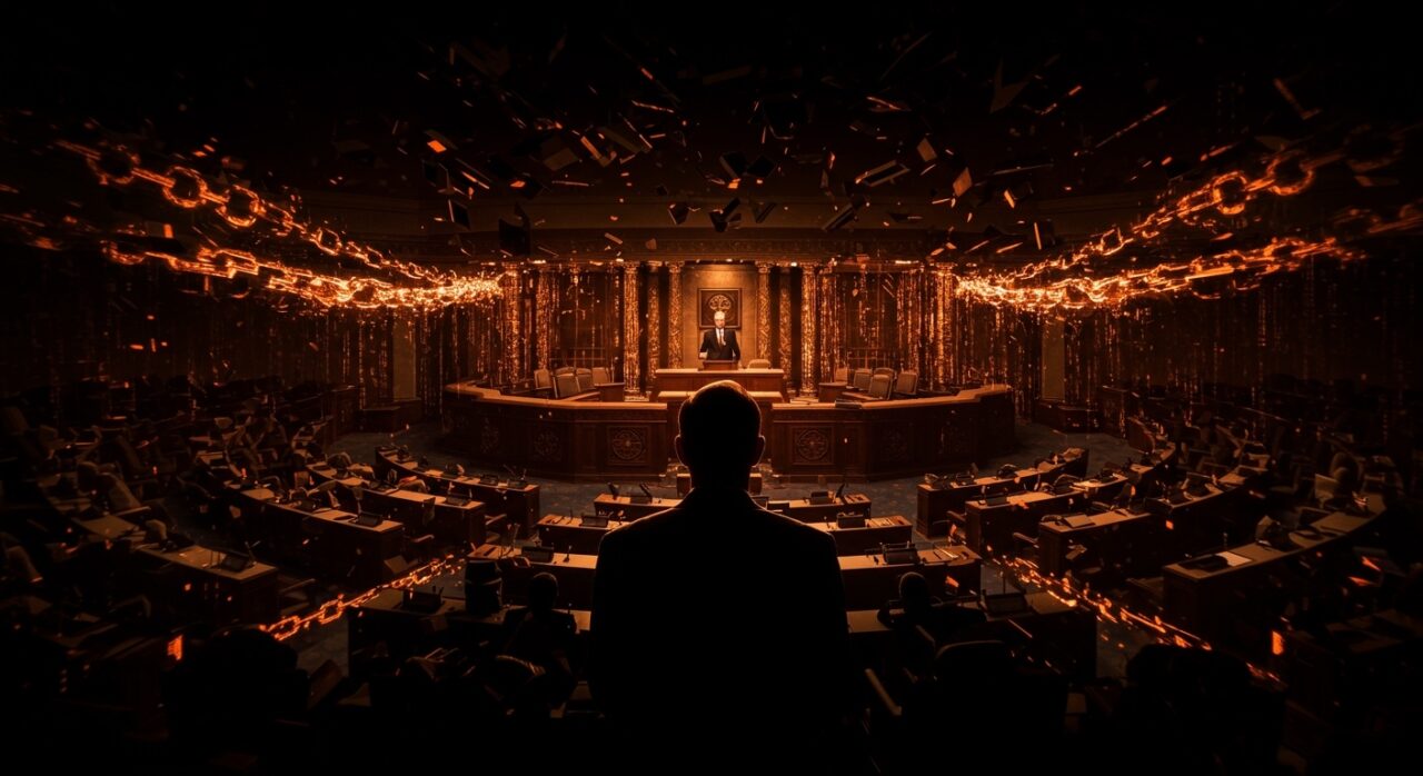 Representación visual de la vigilancia masiva de la NSA y la manipulación gubernamental sobre la privacidad digital en 2013.