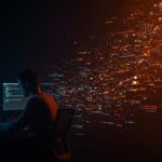 Programador trabajando con lenguajes esotéricos y modelos de IA generativa para benchmarking en entorno tecnológico startup.