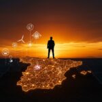 Líder en energía renovable en España destacando precios bajos en mercado energético durante crisis global, representación visual de transición y almacenamiento energético.