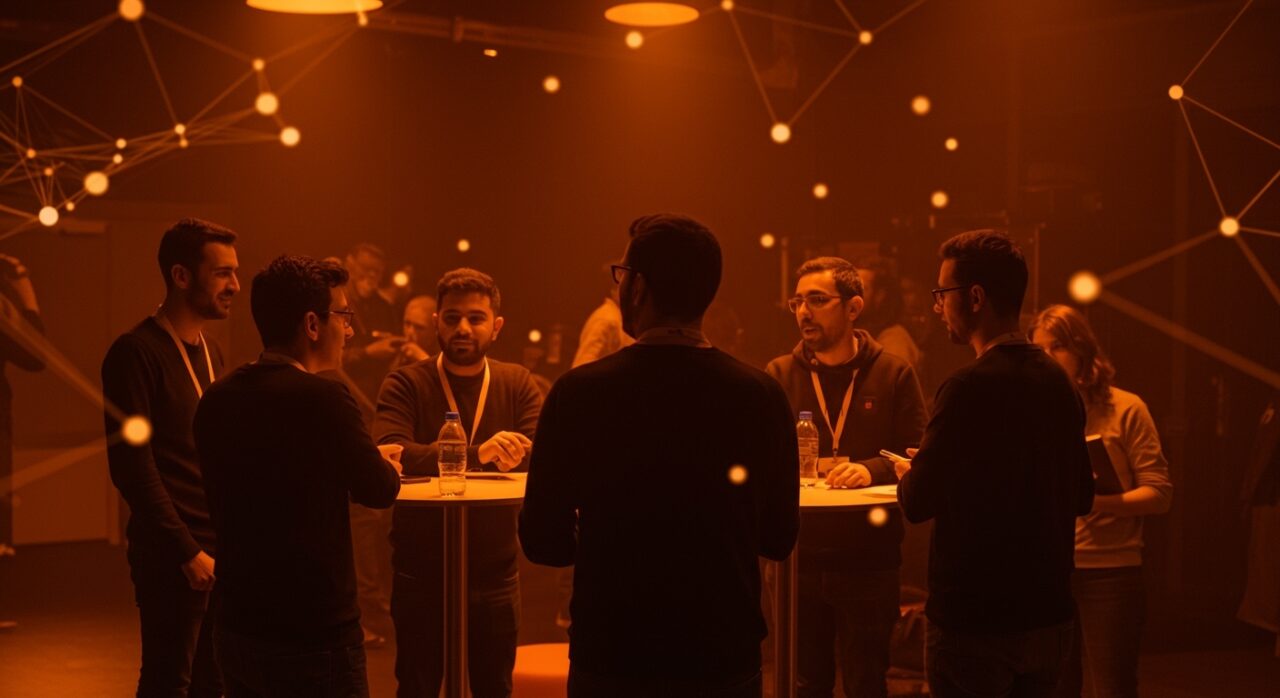 Networking tech entre fundadores de startups en Malta durante el EU-Startups Summit 2026 con ambiente dinámico y tecnológico.