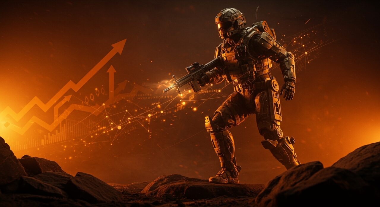 Exoesqueleto militar avanzado en acción destacando innovación y tendencias tecnológicas en defensa.