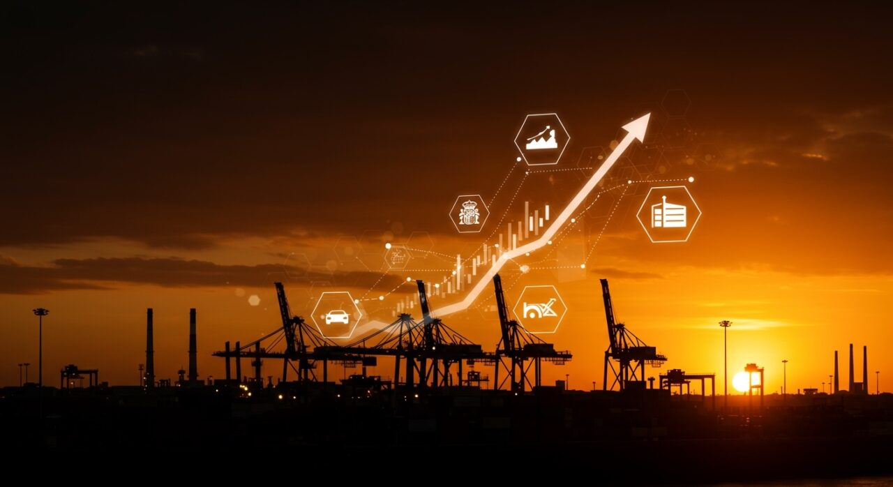 Análisis visual de las exportaciones de España en sectores clave como automoción y química, destacando tendencias industriales y económicas para internacionalización.
