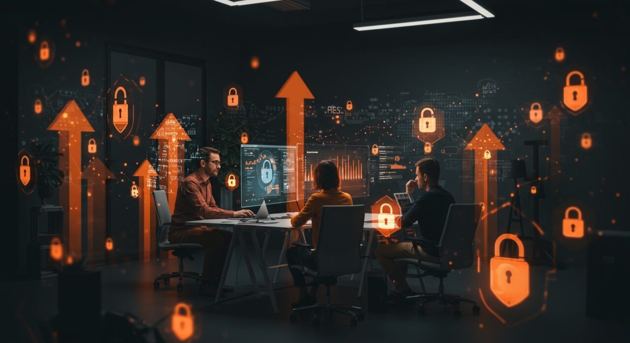 VPN para empresas segura y fácil de usar con cifrado AES-256 en entorno colaborativo de startup tecnológica.