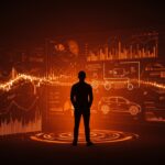 Fundador de startup frente a pantalla futurista con gráficos de financiación y vehículos eléctricos tras cierre de investigación SEC sin sanciones.