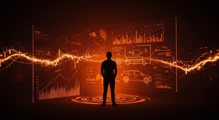 Fundador de startup frente a pantalla futurista con gráficos de financiación y vehículos eléctricos tras cierre de investigación SEC sin sanciones.