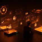 Startups tech analizando routers y drones en un entorno digital con énfasis en regulación FCC y cumplimiento de seguridad.