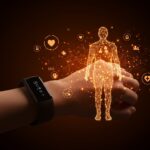 Fitbit wearable mostrando integración de registros médicos con inteligencia artificial para coaching personalizado de salud digital.
