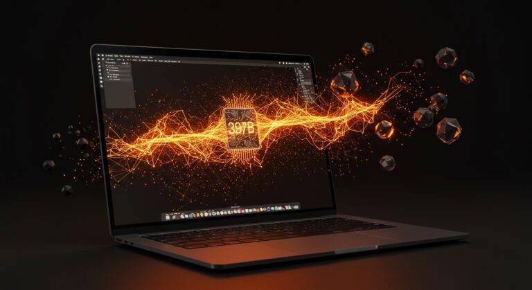 Ejecutando un modelo IA de 397B parámetros en un MacBook Pro con 48GB RAM utilizando tecnología Mixture-of-Experts y optimización hardware Apple Silicon.