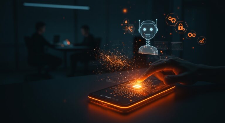 Dispositivo Flipper Zero con holograma de IA, destacando automatización y hacking ético en startups tecnológicas.