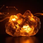 Fluorita de Almería destacada como mineral crítico estratégico para la Unión Europea, simbolizando innovación tecnológica y sostenibilidad ambiental.