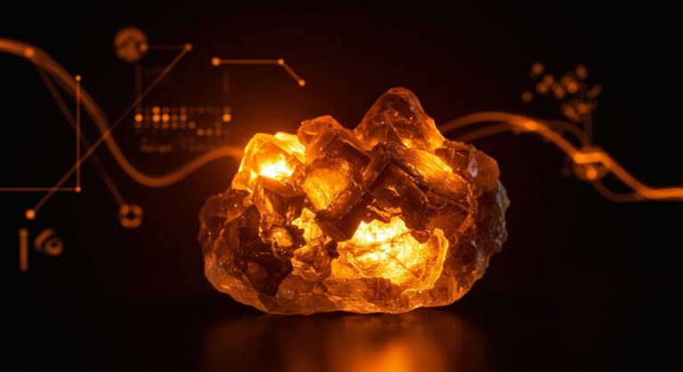 Fluorita de Almería destacada como mineral crítico estratégico para la Unión Europea, simbolizando innovación tecnológica y sostenibilidad ambiental.