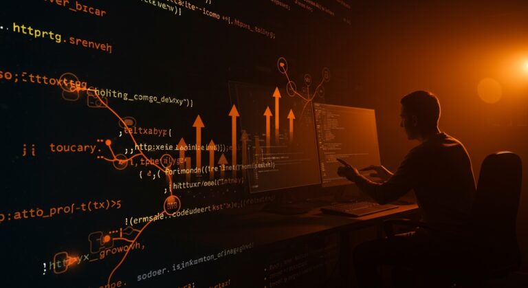 Visualización del fork de httpx y httpxyz en Python mostrando código divergente y un desarrollador analizando mantenimiento y dependencia en software open source para SaaS.