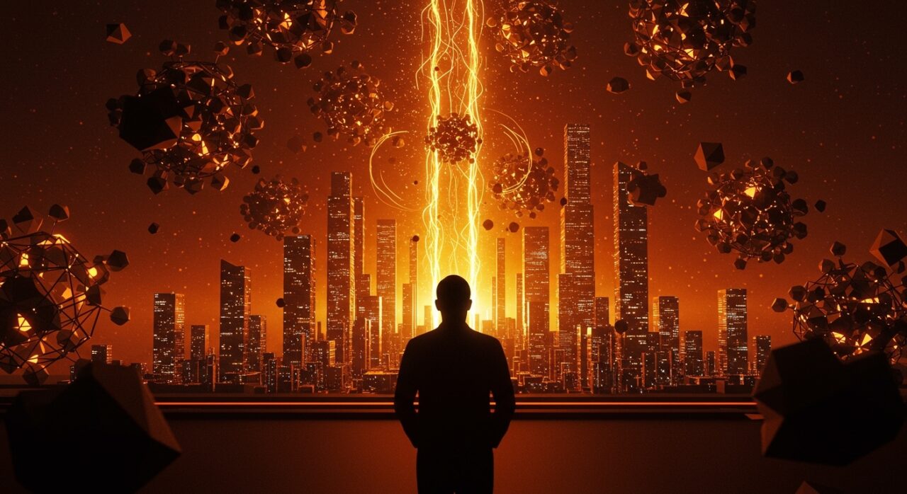 Peter Thiel y Founders Fund cerrando un fondo de 6 mil millones, simbolizando inversión y crecimiento en startups de tecnología y deep tech.