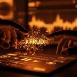 Fraude con inteligencia artificial en la industria musical ilustrado mediante manos robóticas manipulando una interfaz de streaming, destacando riesgos en royalties y tecnología.