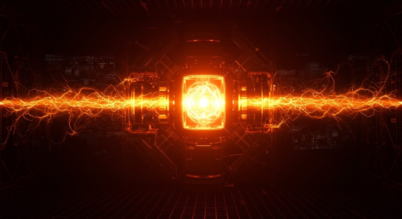 Reactor JT-60SA de fusión nuclear con plasma brillante simbolizando la colaboración tecnológica Europa-Japón e innovación energética.