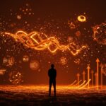 Founder tecnológico frente a una red neuronal fragmentada simbolizando el gap de confianza en inteligencia artificial para startups.