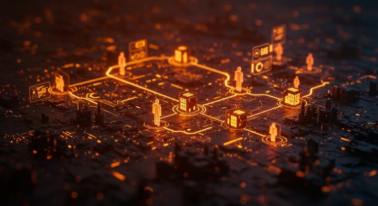 Visualización de Gas Town y The Wasteland con IA aplicada para colaboración distribuida y orquestación de agentes en ecosistema digital.