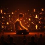 Generación Z y espiritualidad en 2026 representada por un joven en un entorno digital con símbolos de fe y comunidad espiritual digital.