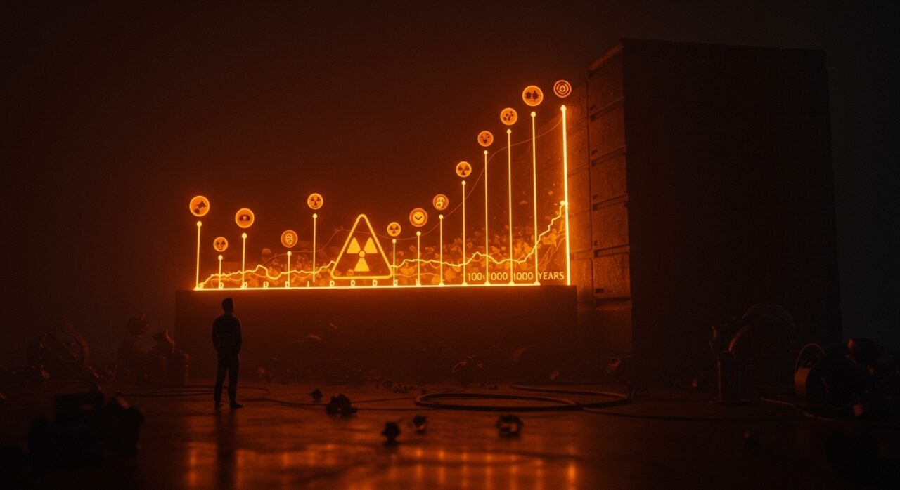 Innovadora gestión de residuos nucleares con arquitectura disruptiva y comunicación a largo plazo para startups sostenibles.