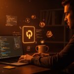 Desarrollador trabajando con framework React para crear interfaces de usuario terminal avanzadas con Giggles, acelerando el desarrollo de aplicaciones CLI.