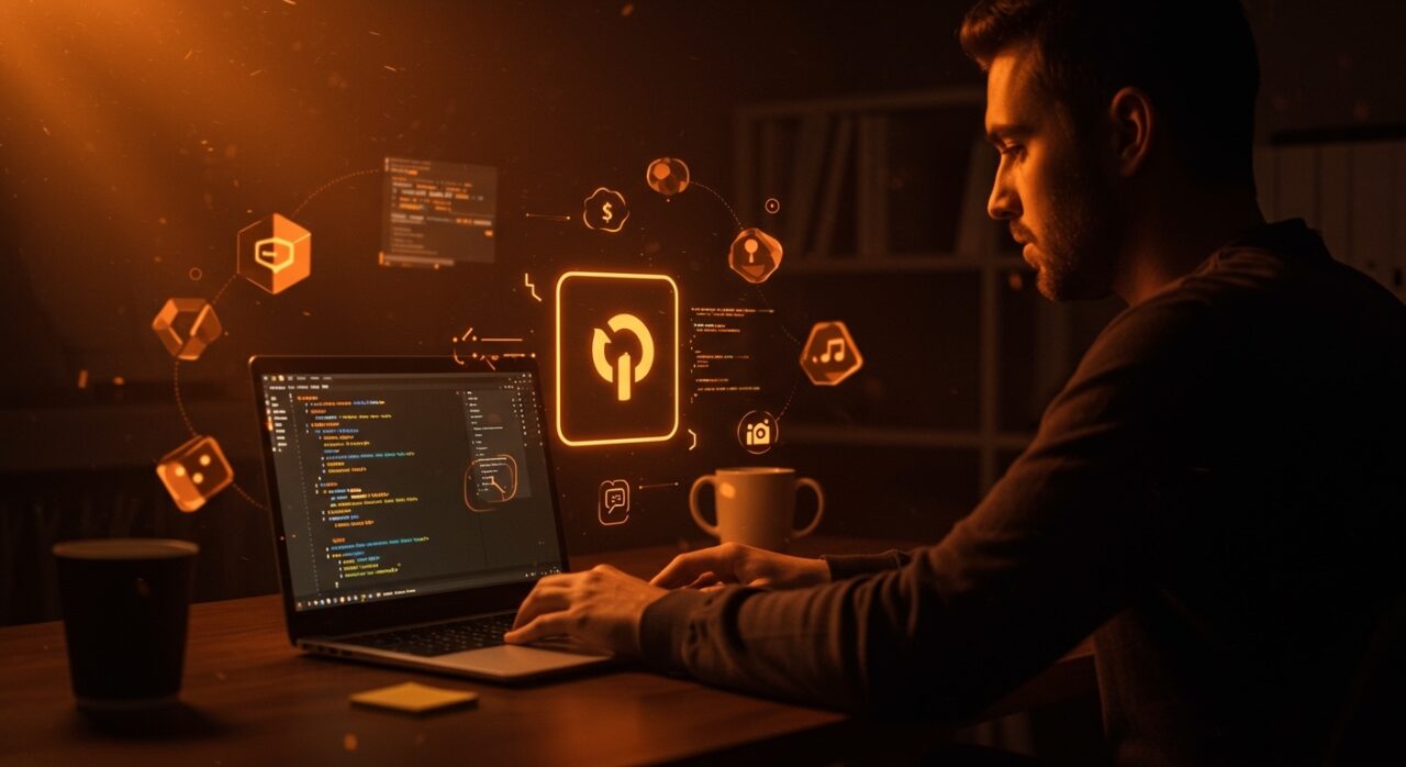 Desarrollador trabajando con framework React para crear interfaces de usuario terminal avanzadas con Giggles, acelerando el desarrollo de aplicaciones CLI.