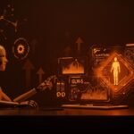 Interfaz futurista de agente IA con GLM-5 Turbo mostrando procesamiento avanzado en entorno tecnológico de vanguardia.