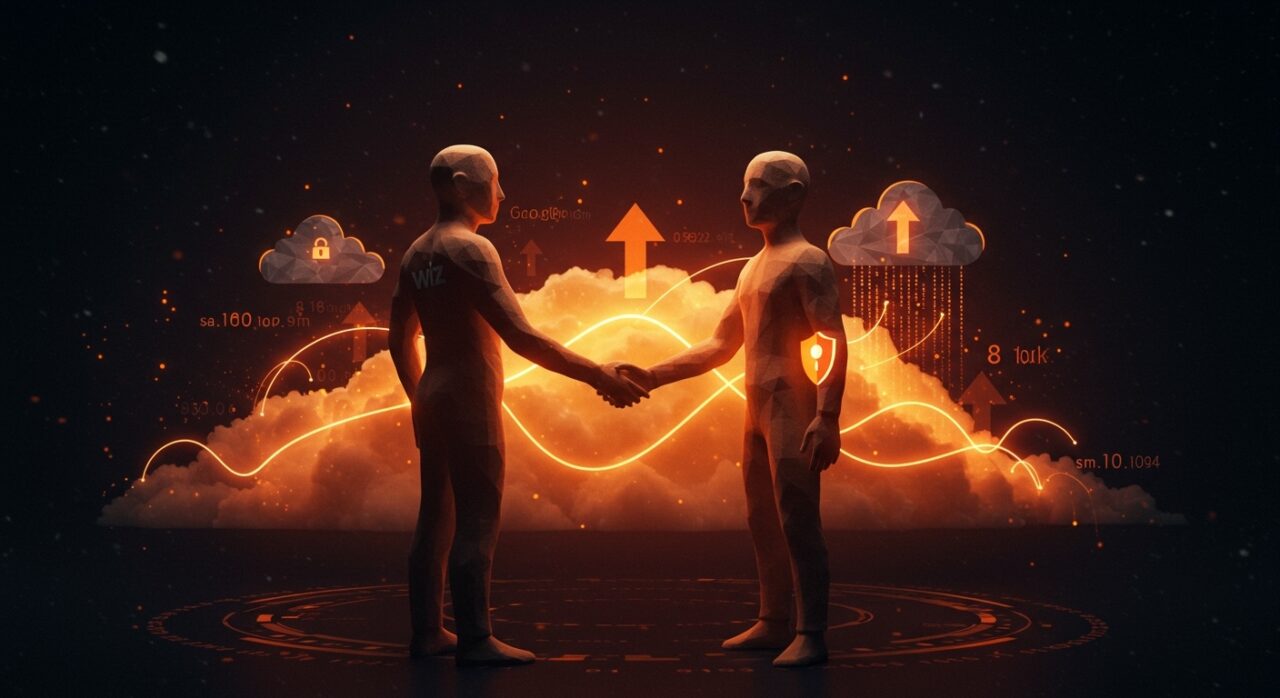 Ilustración conceptual de la mayor adquisición de Google al comprar Wiz por 32 mil millones de dólares, simbolizando la innovación en ciberseguridad cloud y el impulso al ecosistema startup.