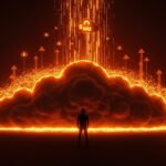 Adquisición de Wiz por Google simbolizada con una silueta de líder frente a un paisaje digital de ciberseguridad en la nube con colores naranja y negro del ecosistema startup.