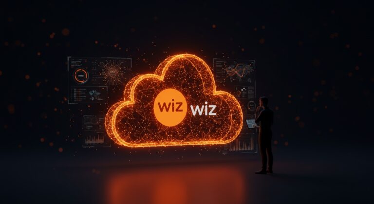 Google adquiere Wiz para fortalecer la seguridad multicloud y tecnología IA en startups, ilustración de nube digital con elementos abstractos de ciberseguridad.