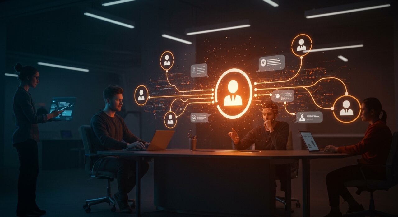 Ilustración futurista de transferencia de chats entre chatbots hacia Google Gemini, mostrando innovación en IA aplicada para startups y equipos tecnológicos.