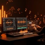 Interfaz futurista de generación musical con IA Lyria 3 Pro de Google, mostrando personalización y oportunidades para startups tecnológicas.